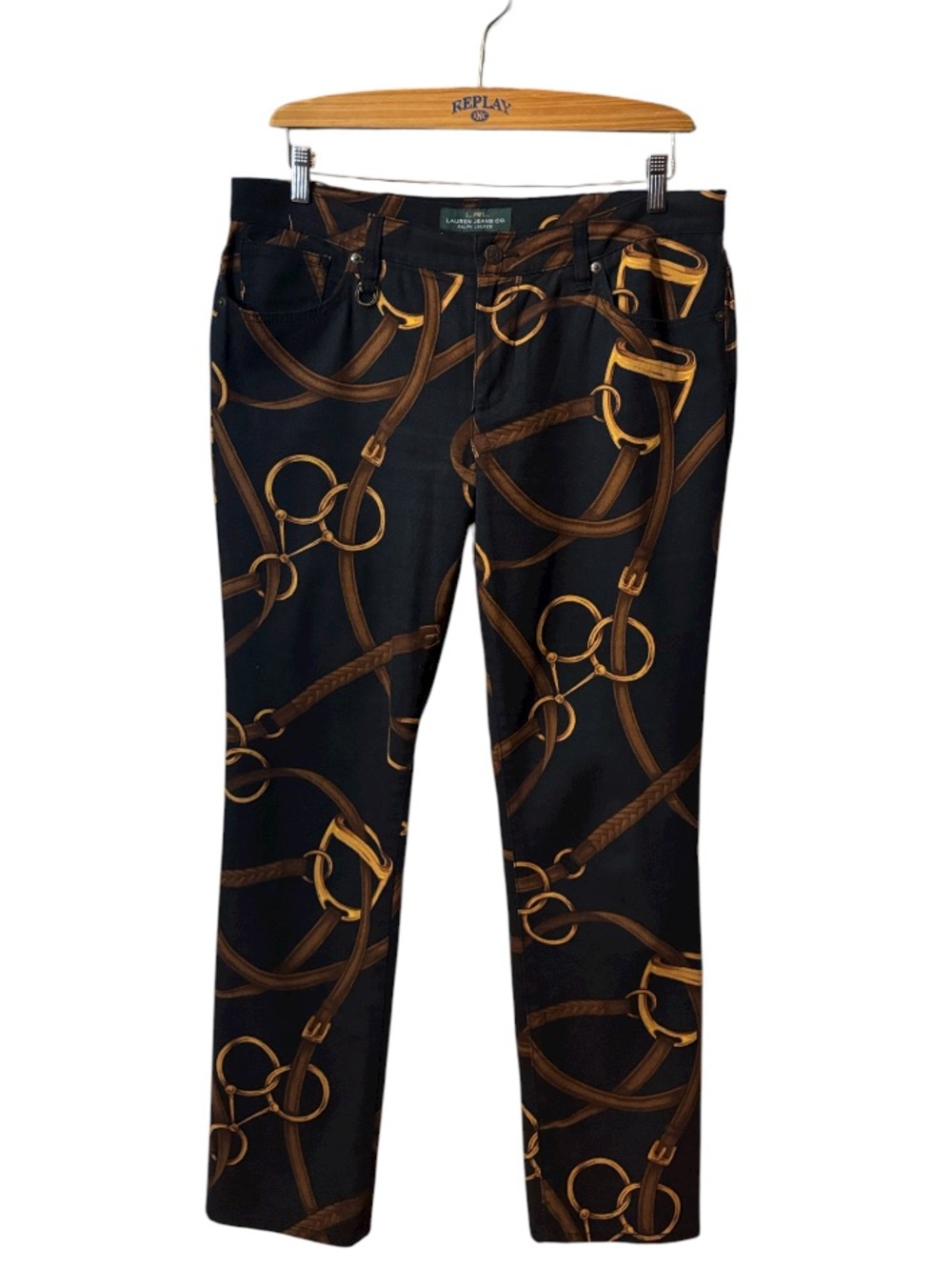Lauren Ralph Lauren Black and Brown Equestrian Print Modern Skinny Pants Size 12